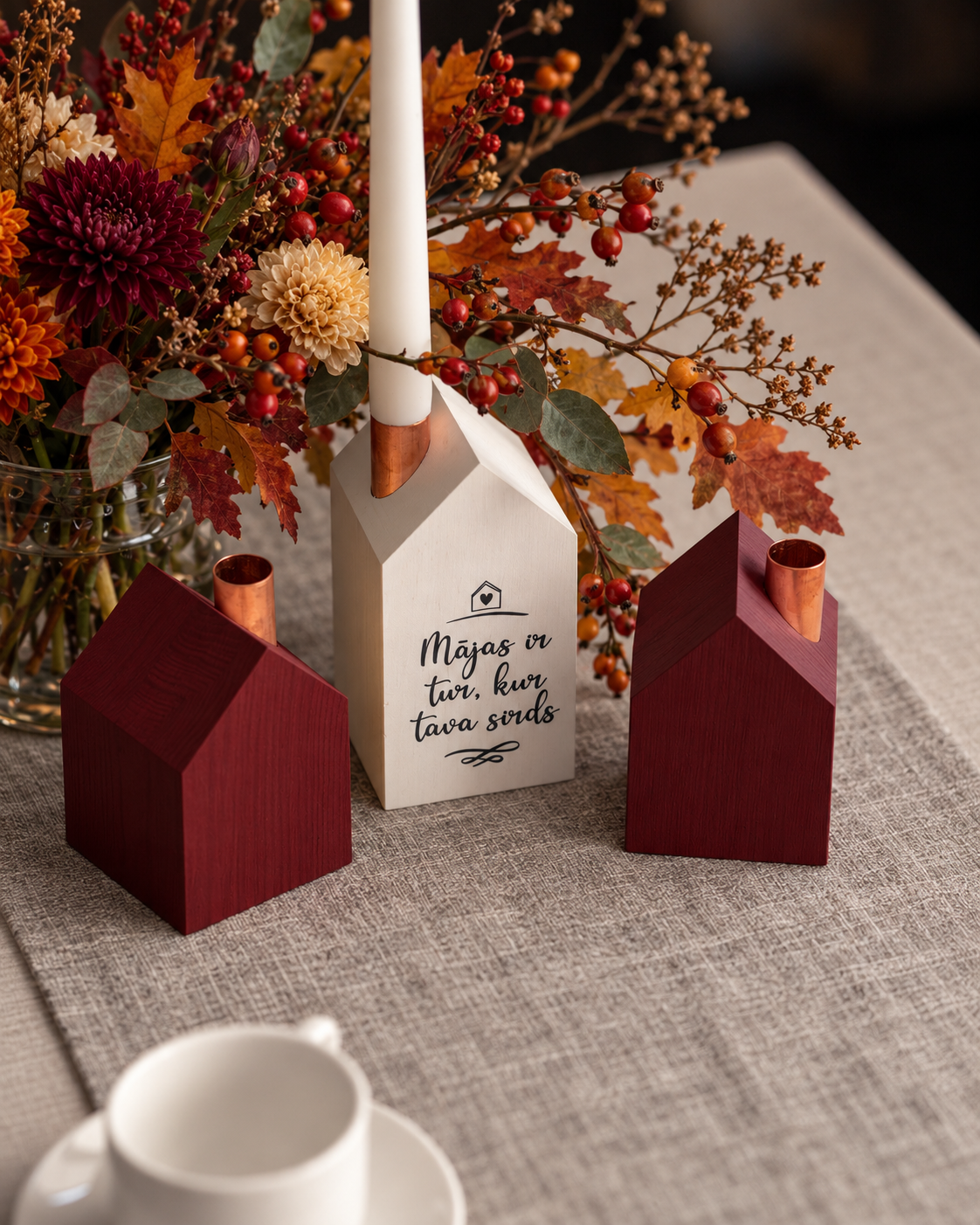House candle holders with inscriptions Mājas