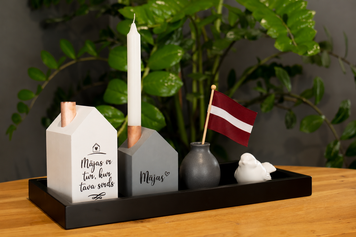 House candle holders with inscriptions Mājas
