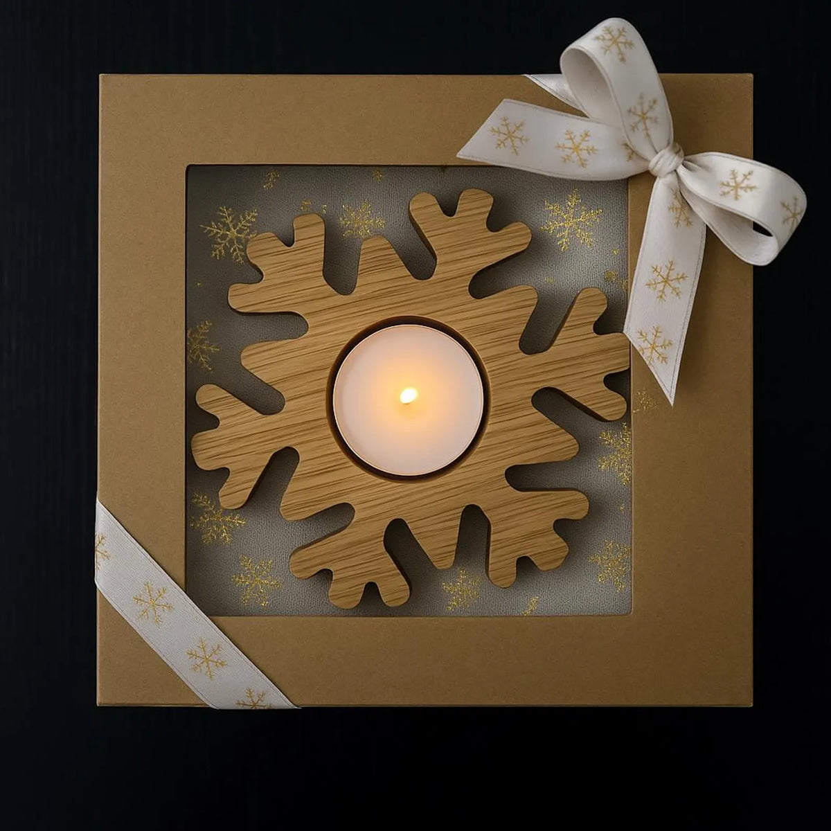 Eichenholz-Schneeflockenhalter, fertiges Geschenkset