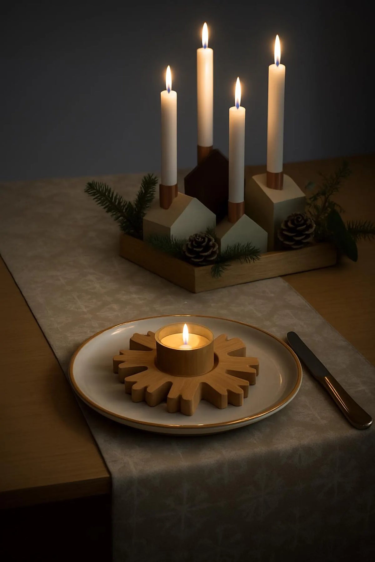 Eichenholz-Schneeflockenhalter, fertiges Geschenkset