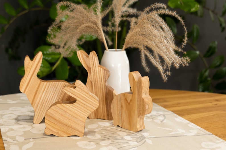 Hasenfamilie aus Holz – 4er-Set