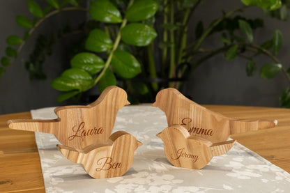 Vogel-Deko-Set aus Holz – 4er-Set