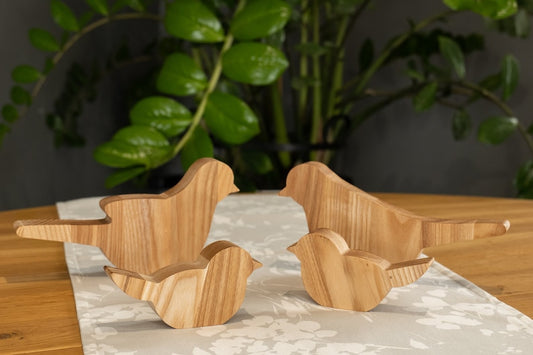 Vogel-Deko-Set aus Holz – 4er-Set