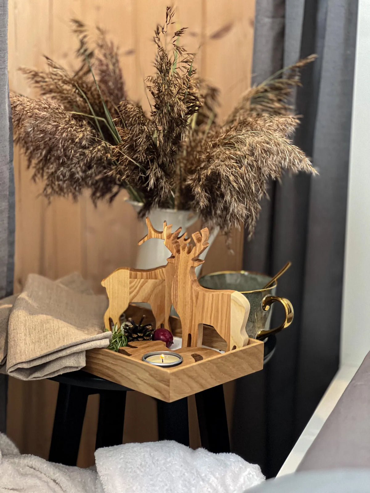 Oak Wood Serving Tray with Natural Oak Base